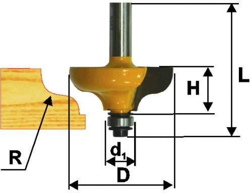 Фреза кром. калевочная ф38,1х15мм R6,35мм хв. 8мм Энкор 46267 (L1-57 мм, L2-15 мм, D1-38.1 мм, D2- мм)