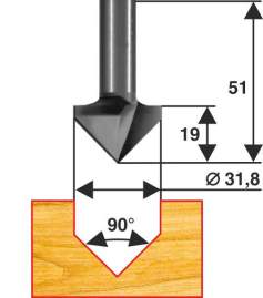 Фреза пазовая галтельная  V-обр 90° ф31,8мм, хв 8мм Энкор 28049
