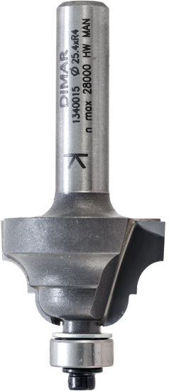 Фреза Dimar 1340015 фаска барокко R4 D25,4x16 L57,5 подшипник, хвостовик 8 (L1-57.5 мм, L2-16 мм, D1-25.4 мм, D2-8 мм)
