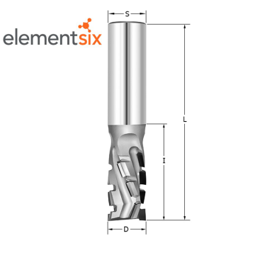 Фреза алмазная Rotis D=20x25x90 S=20 (2+2)Z (9 алмазных зубьев + 1 алмазный врезной) Rotis 110.2020252 (L1-90 мм, L2-25 мм, D1-20 мм, D2-20 мм)