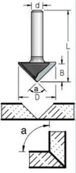 Фреза WPW VG90273 паз V для гибки гипсокартона на 90 гр. D26 B12,7 хвостовик 6 (L1-50 мм, L2- мм, D1-12.7 мм, D2-6 мм)