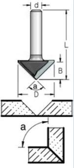 Фреза WPW VG90275 паз V для гибки гипсокартона на 90 гр. D26 B12,7 хвостовик 8 (L1-50 мм, L2- мм, D1-12.7 мм, D2-8 мм)