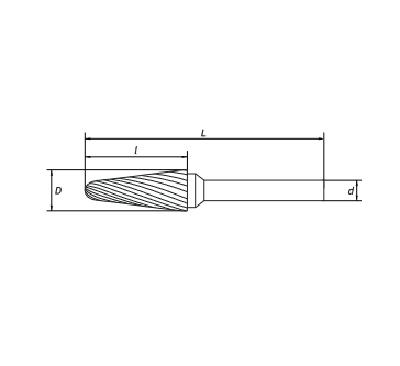Борфреза сфероконическая L 10х25 M06 насечка по алюминию RODMIX 3110250603 (L1- мм, L2-25 мм, D1-10 мм, D2-6 мм)