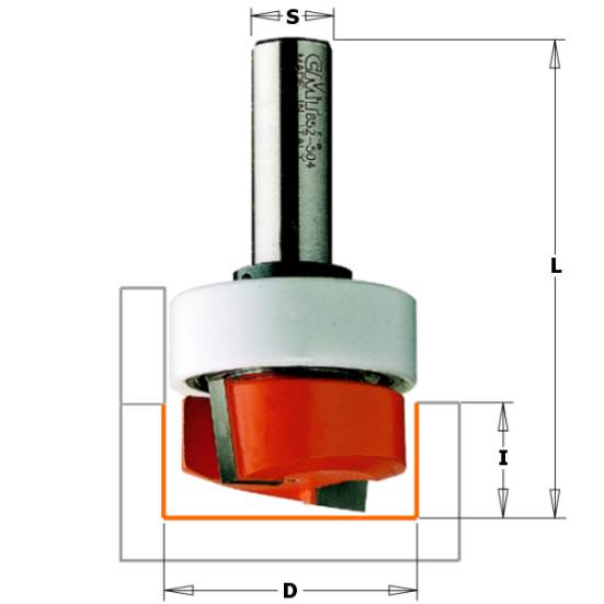 СМТ Фреза пазовая (Петли) (бреющий угол) (верх. подш.) S=12,7 D=38,1x16x70 852.504.11B (L1-70 мм, L2-16 мм, D1-38.1 мм, D2-12.7 мм)