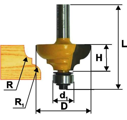Фреза кром. калевочная ф33,4х15,9мм R6,4/4мм хв.8м Энкор 46261 (L1-57 мм, L2-15.9 мм, D1-33.4 мм, D2- мм)