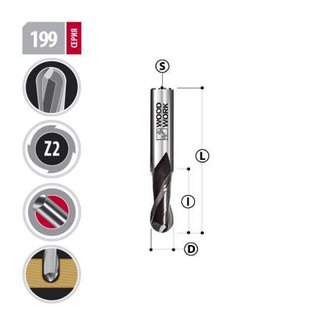 Фреза с радиусным торцом 12x75x32 Z2 Woodwork 199.120.75 (L1-75 мм, L2-32 мм, D1-12 мм, D2-12 мм)