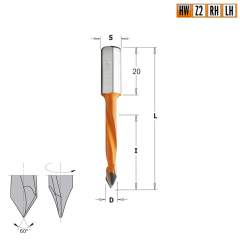 Сверло HW для присадочного станка 5x43x70 Z=2 S=8x20 LH CMT 368.050.12