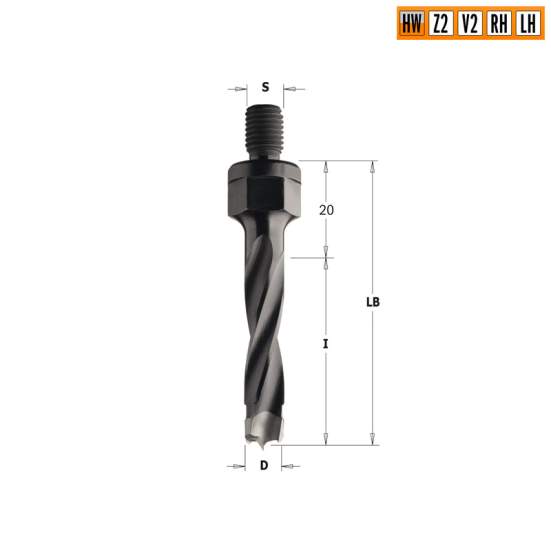 Сверло HW для присадочного станка 10x43x63 Z=2+2 S=M10 RH CMT 346.100.11