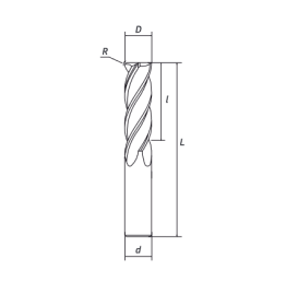 Концевая фреза с угловым радиусом 4 зуба, HRC 65, Nano Blue, удлиненная 8х20х100 R1 RODMIX 8080101006