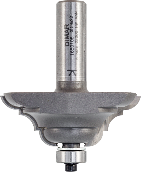 Фреза Dimar 1650109 карниз изящный D59x22 L71 подшипник, хвостовик 12 (L1-71 мм, L2-22 мм, D1-59 мм, D2-12 мм)