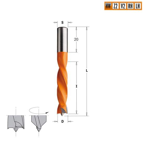 Сверло HW для присадочного станка 5,55x40x67 Z=2+2 S=8x20 LH CMT 307.055.12