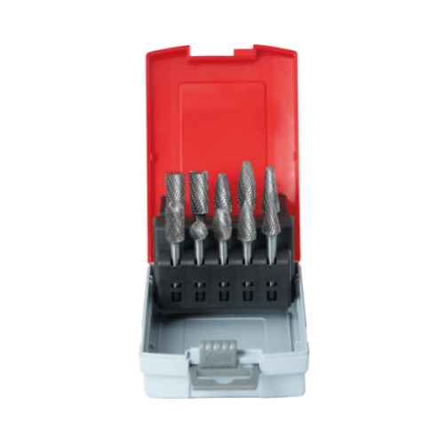 Набор из 10 шт. твердосплавных борфрез, двойная насечка (A12, B12, C12, D12, E12, F12, G12, H12, L12, M12) RODMIX 2100006003 (L1- мм, L2- мм, D1-12 мм, D2-6 мм)