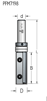 Фреза WPW PFM7192 копир сменные ножи верхний подшипник D19 B50 Z2 хвостовик 12 (L1-100 мм, L2-50 мм, D1-19 мм, D2-12 мм)