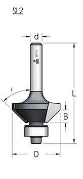 Фреза WP HSL1503 фаска угловая 15 гр Z2 D B6,5 хвостовик 6 (L1-51 мм, L2- мм, D1-6.5 мм, D2-6 мм)