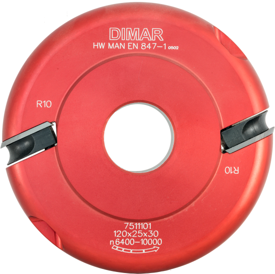 Фреза насадная Dimar 7511101  галтель+радиус 10мм D120x25 Z2 сменные ножи посадка 30 (L1- мм, L2-25 мм, D1-120 мм, D2-30 мм)