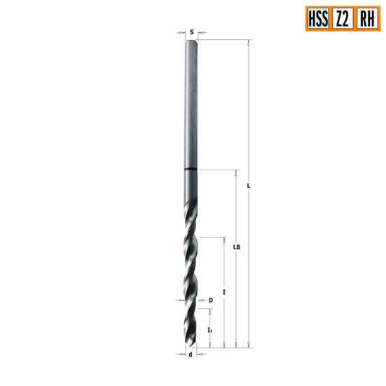 Сверло HS для ввертных петель ANUBA 7x15x90 Z=2 S=10x35 RH CMT 515.141.51