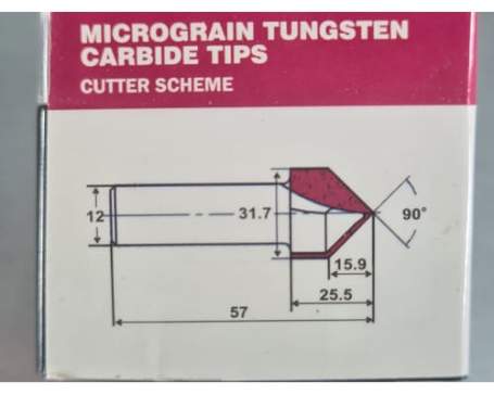 Фреза пазовая c углом 90гр. S=12 D=31,7x25,5x57 PROCUT 200265P (L1-57 мм, L2-25.5 мм, D1-31.7 мм, D2-12 мм)