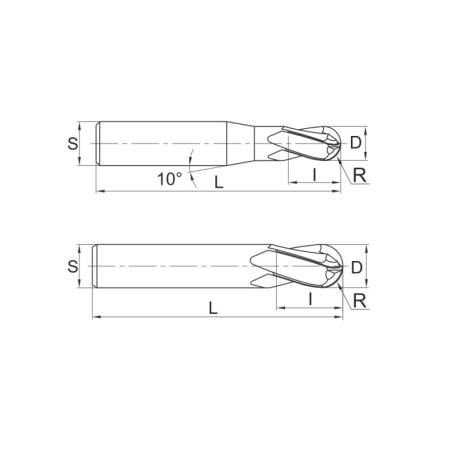 Фреза сферическая по стали Z4 DJTOL DPB4-16 (L1-100 мм, L2-32 мм, D1-16 мм, D2-16 мм)