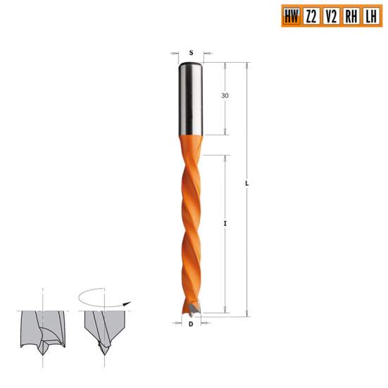 Сверло HW для присадочного станка 5x65x105 Z=2+2 S=10x30 RH CMT 372.050.11