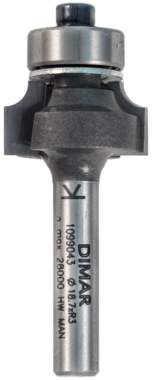 Фреза Dimar 1099043 фаска радиусная R3 D18,7x9,5 L49,5 подшипник, хвостовик 6 (L1-49.5 мм, L2-9.5 мм, D1-18.7 мм, D2-6 мм)