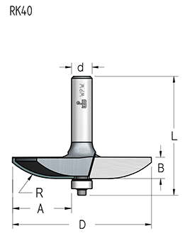 Фреза WPW RK40002 филенка 36,5мм радиусная D85,8 B12,7 подшипник хвостовик 12 (L1-72 мм, L2-12.7 мм, D1-85.8 мм, D2-12 мм)