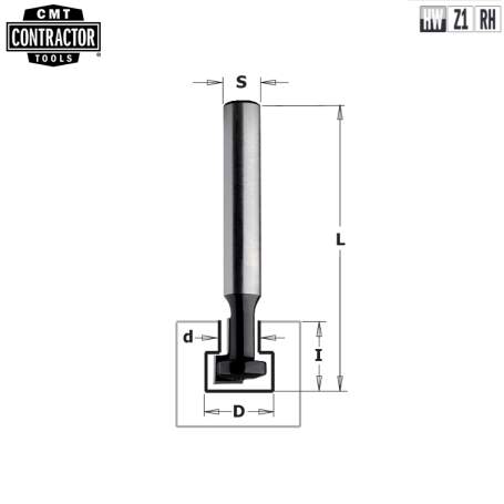Фреза концевая CMT-contractor (Т-образный паз) S=8 D=4,8/9,5x11x48 K950-095 (L1-48 мм, L2-11 мм, D1-9.5 мм, D2-8 мм)