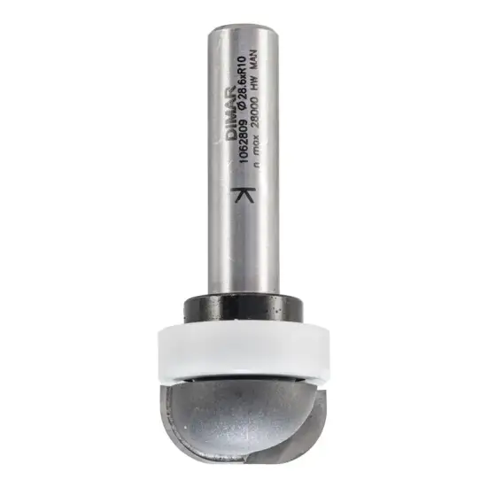 Фреза WPW DB28102C радиус внутренний плинтус, мойка D28,6x12,7 L73 подшипник пластик, хвостовик 12 (L1-73 мм, L2-12.7 мм, D1-28.6 мм, D2-12 мм)