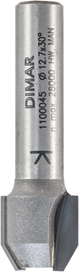 Фреза Dimar 1100045 фаска угловая 30° прямая D12,7x12,7 L44,3 Z хвостовик 8 (L1-44.3 мм, L2-12.7 мм, D1-12.7 мм, D2-8 мм)