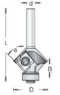 Фреза Dimar E1093215 фаска угловая 45º радиус R3 D27,3x5,7 L60,5 подшипник, сменные ножи хвостовик 8 (L1-60.5 мм, L2-5.7 мм, D1-27.3 мм, D2-8 мм)