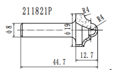 Фреза Классический узор R=4 Z=2 D=19.05x12.7x45 S=8 PROCUT 211821P