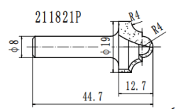 Фреза Классический узор R=4  Z=2 D=19.05x12.7x45 S=8 PROCUT 211821P