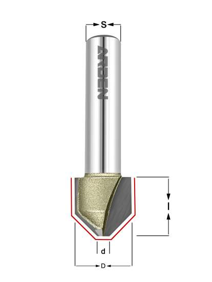Фреза для обгона и снятия фаски 45гр. Z=2  D=12.7x12.7x45 S=8 ARDEN 157831 (L1-45 мм, L2-12.7 мм, D1-12.7 мм, D2-8 мм)