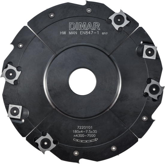 Фреза насадная Dimar 7220101 паз 4,0-7,5x40мм D180 Z8+4 сменные ножи посадка 30 (L1- мм, L2-4 мм, D1-180 мм, D2-30 мм)