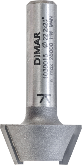 Фреза Dimar 1030015 фаска угловая 23° D22,2x10 L42,5 Z хвостовик 8 (L1-42.5 мм, L2-10 мм, D1-22.2 мм, D2-8 мм)
