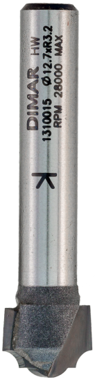 Фреза Dimar 1310015 псевдофиленка классика R2,5 врезная D12,7x10,5 L51 хвостовик 8 (L1-51 мм, L2-10.5 мм, D1-12.7 мм, D2-8 мм)