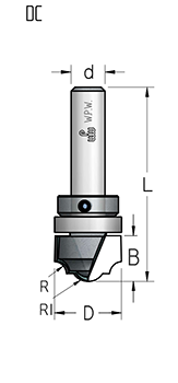 Фреза WPW DC05003 псевдофиленка классика R3,6 D19 B13 с подшипником хвостовик 6 (L1-58 мм, L2-13 мм, D1-19 мм, D2-6 мм)