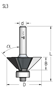 Фреза WPW SL33003 фаска угловая 30 гр B10 Z3 хвостовик 6 (L1-51 мм, L2-10 мм, D1-30 мм, D2-6 мм)