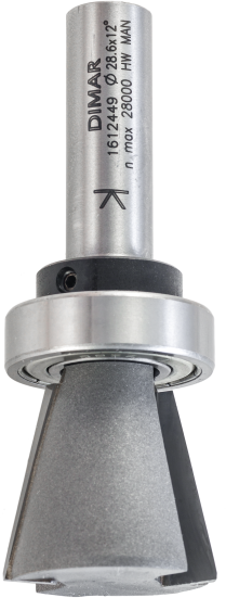 Фреза Dimar 1612449 ласточкин хвост угол 12 гр по шаблону D28,6x26 L79,4 подшипник, хвостовик 12 (L1-79.4 мм, L2-26 мм, D1-28.6 мм, D2-12 мм)