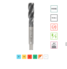 Метчик машинный M22х2,5 (HSS-E + TICN-C),ISO, 6H,R, спиральный RODMIX 1606220250