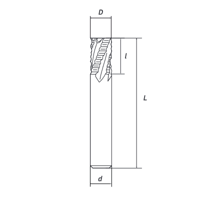 Концевая фреза с пл.торцом черновая 4 зуба, HRC 55, TiSiN, 10х22х10х90 RODMIX 54100221002 (L1-90 мм, L2-10 мм, D1-22 мм, D2-10 мм)