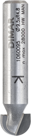 Фреза Dimar 1060095 галтель R4,8 D9,5x6,3 L42,5 хвостовик 8 (L1-42.5 мм, L2-6.3 мм, D1-9.5 мм, D2-8 мм)