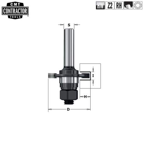 Фреза концевая CMT-contractor  пазовая Z2 с державкой (подш. и гайка) S=8 D=47,6x5 K922-350A (L1- мм, L2-5 мм, D1-40 мм, D2-8 мм)
