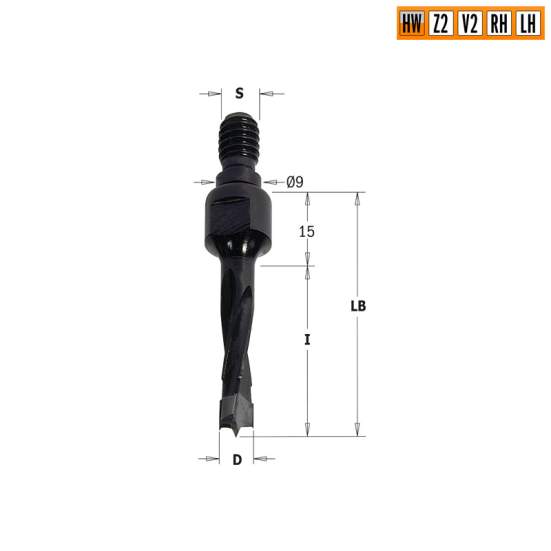 Сверло HW для присадочного станка 6x30x Z=2+2 S=M8/9 LH CMT 352.060.12