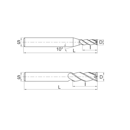 Фреза по стали Z4 DJTOL DHE4-06 (L1-50 мм, L2-15 мм, D1-6 мм, D2-6 мм)