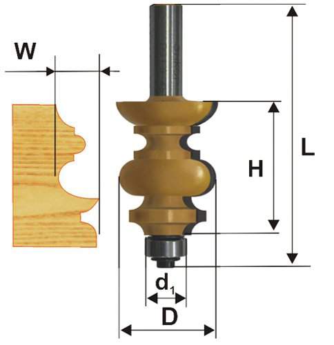 Фреза кромочная фигурная Ф38,1Х38,1 мм, хвостовик 12 мм Энкор 46413 (L1-88 мм, L2-38.1 мм, D1-38.1 мм, D2- мм)
