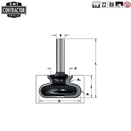 Фреза концевая CMT-contractor профильная (Ручка) S=8 D=19,05x19,05 K955-190 (L1-57 мм, L2-19.05 мм, D1-19.05 мм, D2-8 мм)