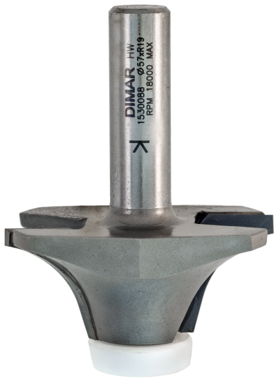 Фреза Dimar 1530089 для вклейки мойки стенки 17° гр радиус R19мм D57x24 L76 подшипник конический пластик, хвостовик 12 (L1-76 мм, L2-24 мм, D1-57 мм, D2-12 мм)