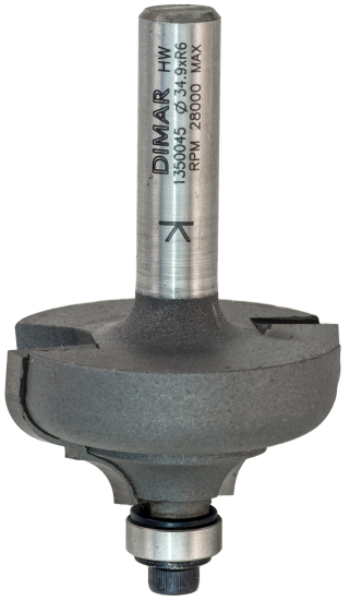 Фреза Dimar 1350045 фаска ампир R D34,9x17,5 L58,5 подшипник, хвостовик 8 (L1-58.5 мм, L2-17.5 мм, D1-34.9 мм, D2-8 мм)