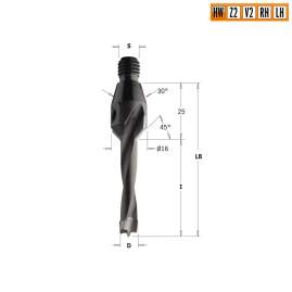 Сверло HW для присадочного станка 12x50x Z=2+2 S=M10/30° RH CMT 337.120.11