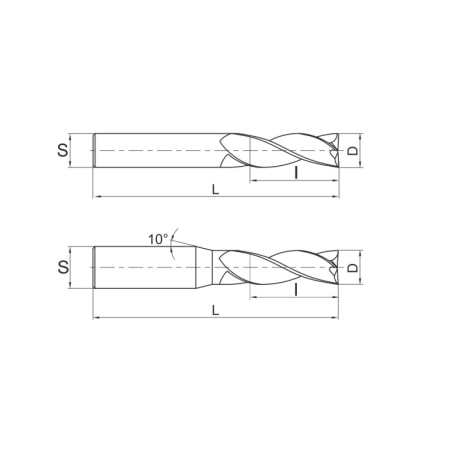 Фреза по алюминию Z3 DJTOL DAE3-03 (L1-50 мм, L2-9 мм, D1-3 мм, D2-4 мм)